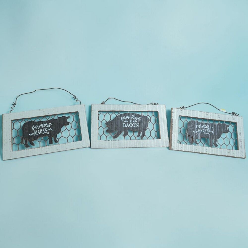 Farmhouse Animal Wall Decor Set of 3, Rustic Pig and Cow Signs, Country Kitchen - Picture 4 of 5